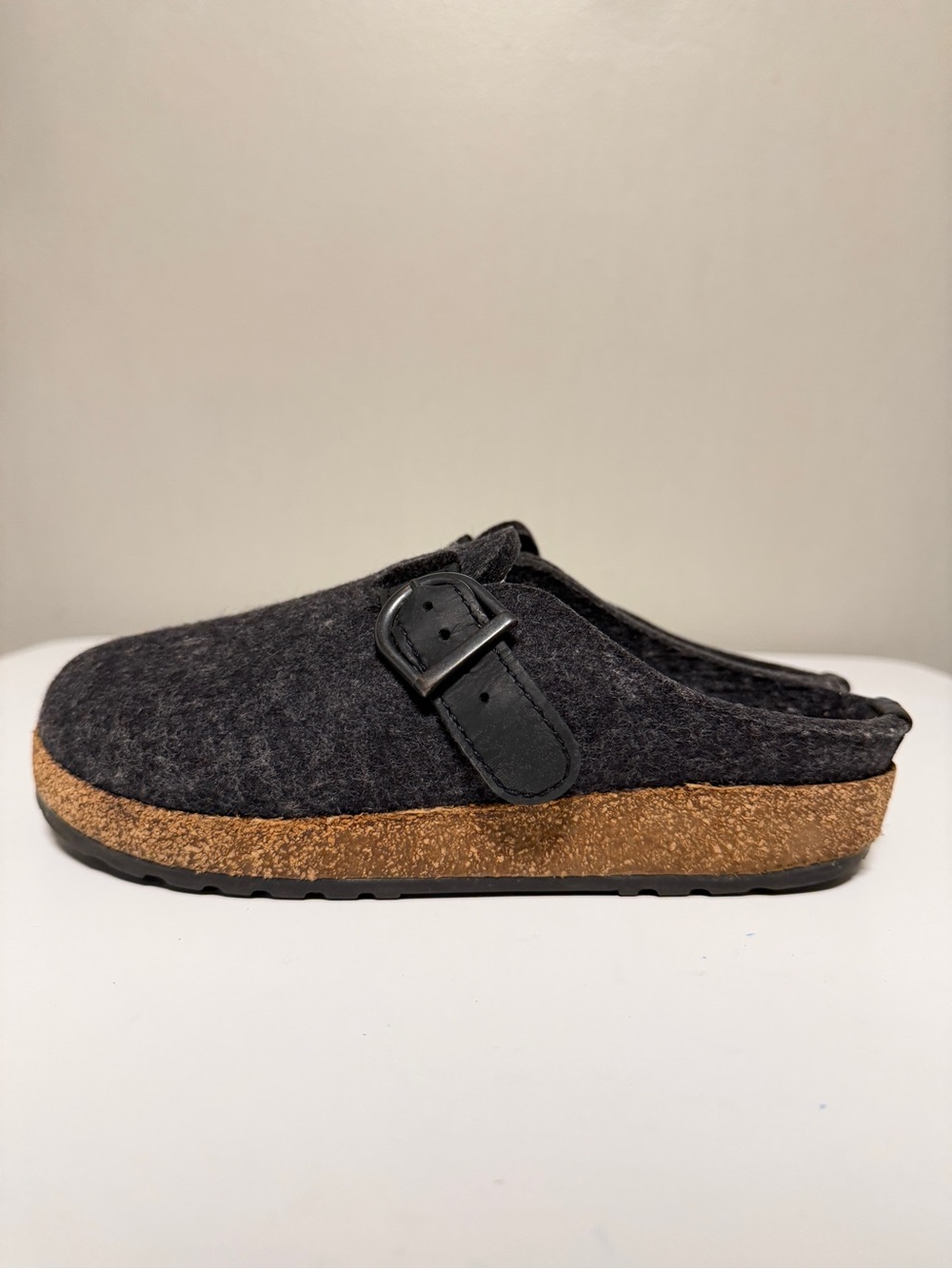 Haflinger GZB Grizzly Charcoal Wool Felt Buckle Clog Women’s EU 37 US 6